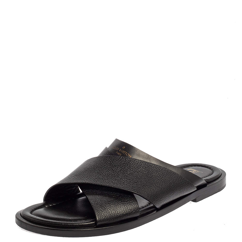 Louis Vuitton Black Damier Leather Flat Thong Sandals Size 43 Louis Vuitton