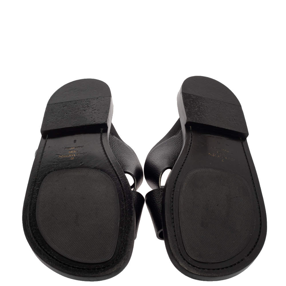 Louis Vuitton Black Leather Crisscross Strap Flat Slides Size 43