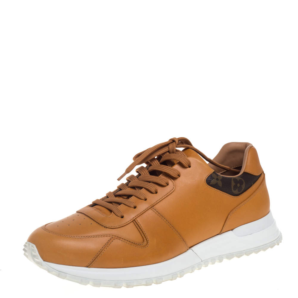 Pre Owned Louis Vuitton Tan/Brown Monogram Canvas And Leather Run Away Sneakers Size 41.5