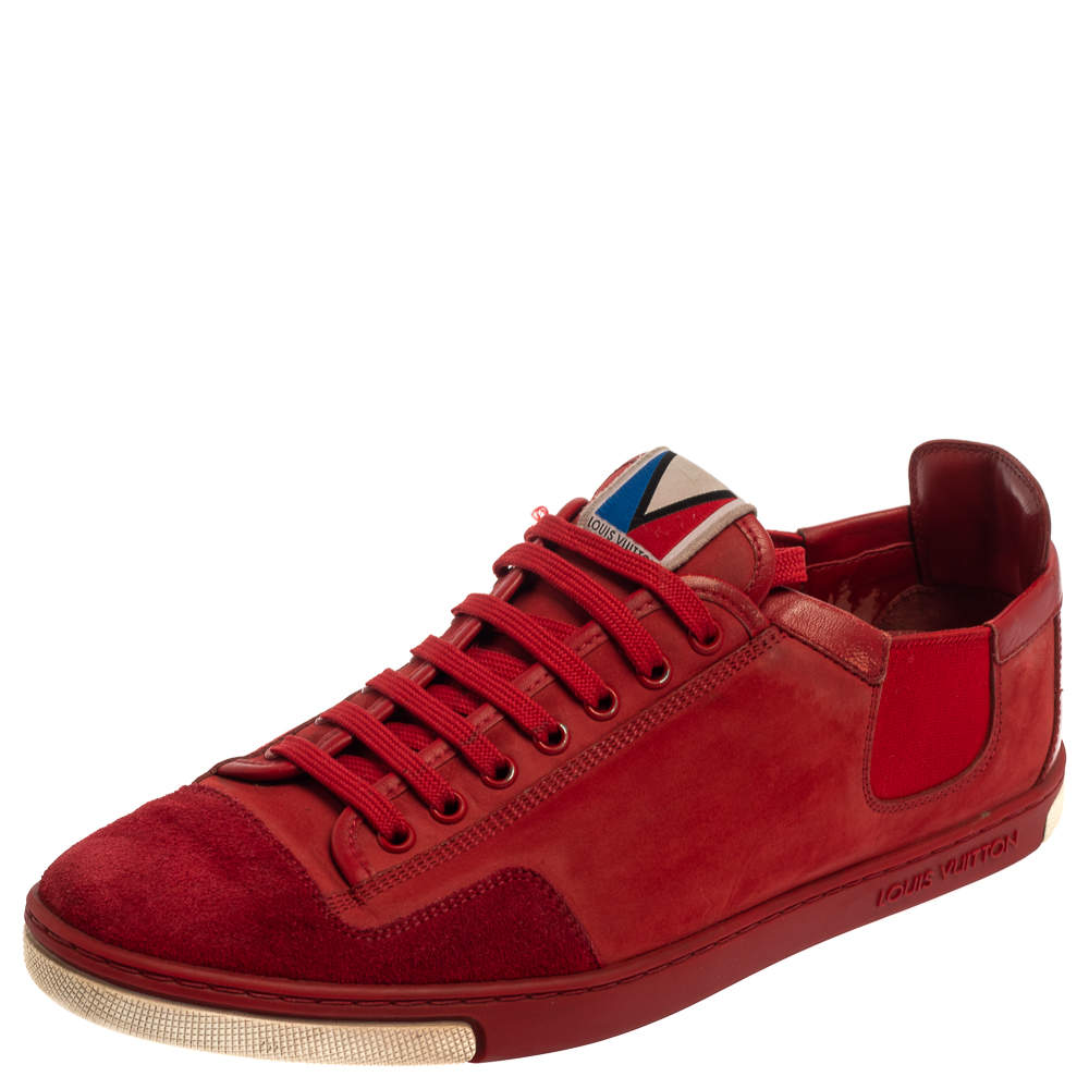 مملوكة مسبقًا Louis Vuitton Red Suede And Leather Slalom Sneakers Size 42