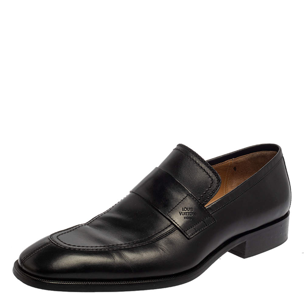 Pre Owned حذاء لوفرز لوي فيتون جلد أسود بالشعار مثقب سليب أون مقاس 40