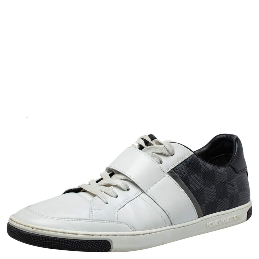 Louis Vuitton White Leather and Damier Graphite Canvas Low Top Sneakers Size 40.5