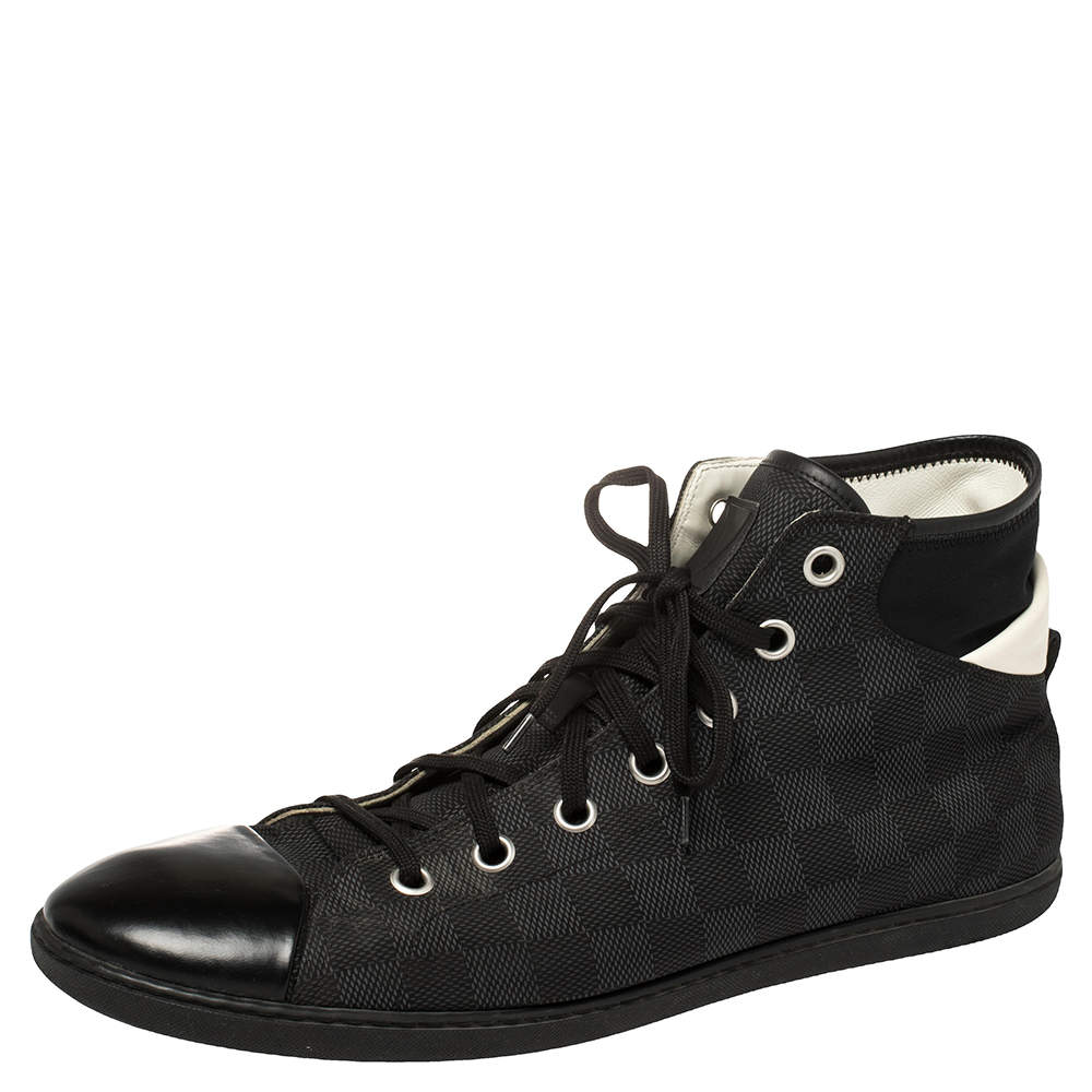 Pre Owned Louis Vuitton Black Damier Coated Canvas And Leather Sneakers Size 44