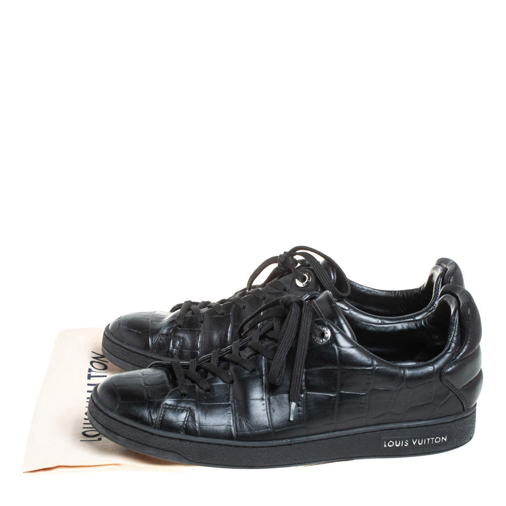 Louis Vuitton Black Croc Embossed Leather Front Row Lace Up