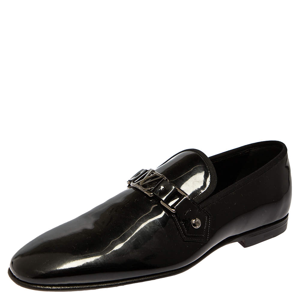 Pre Owned حذاء لوفرز لوي فيتون سليب أون هوكينهيم جلد لامع أسود مقاس 41.5