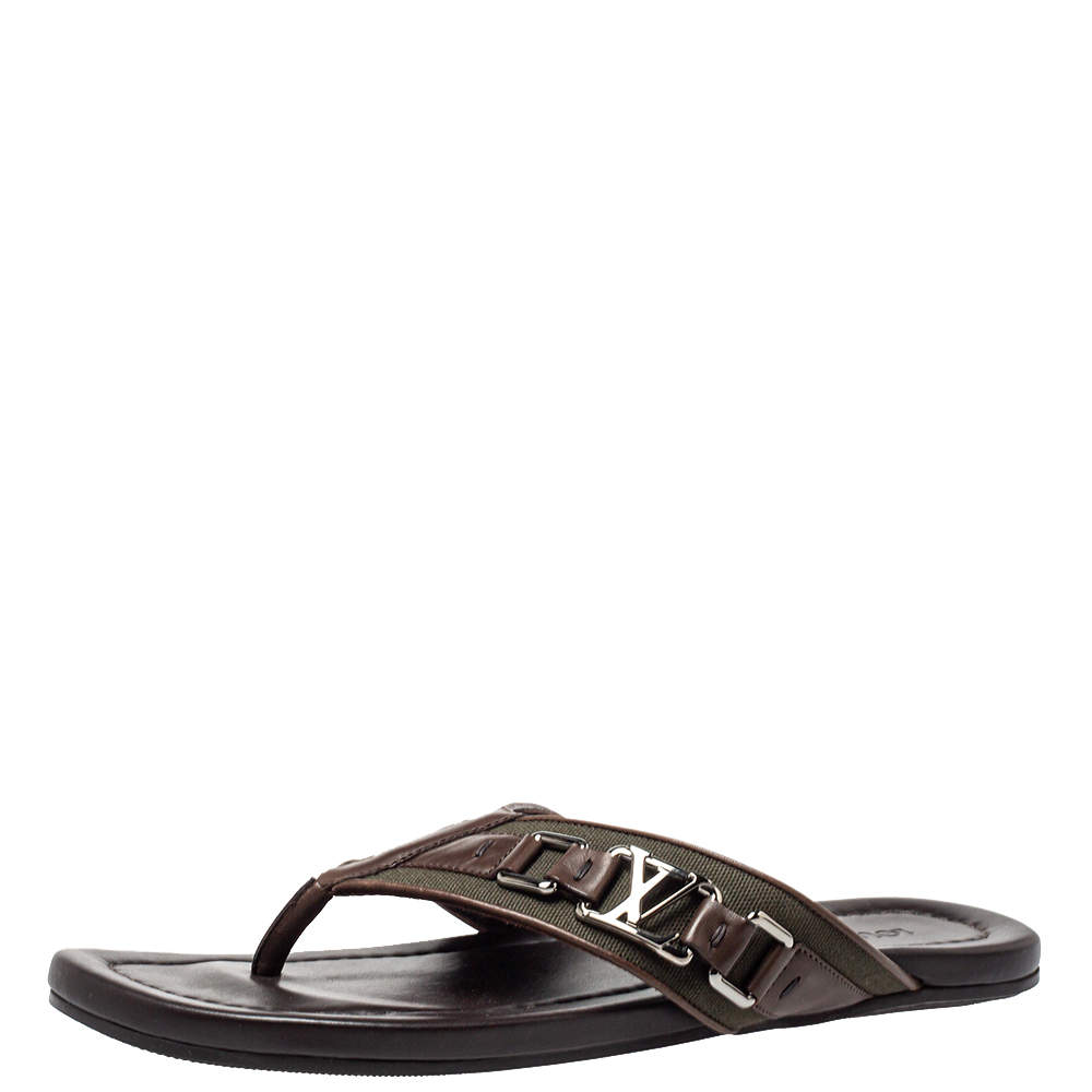 Louis Vuitton Brown Leather Hamptons Thong Sandals Size 41.5 Louis Vuitton