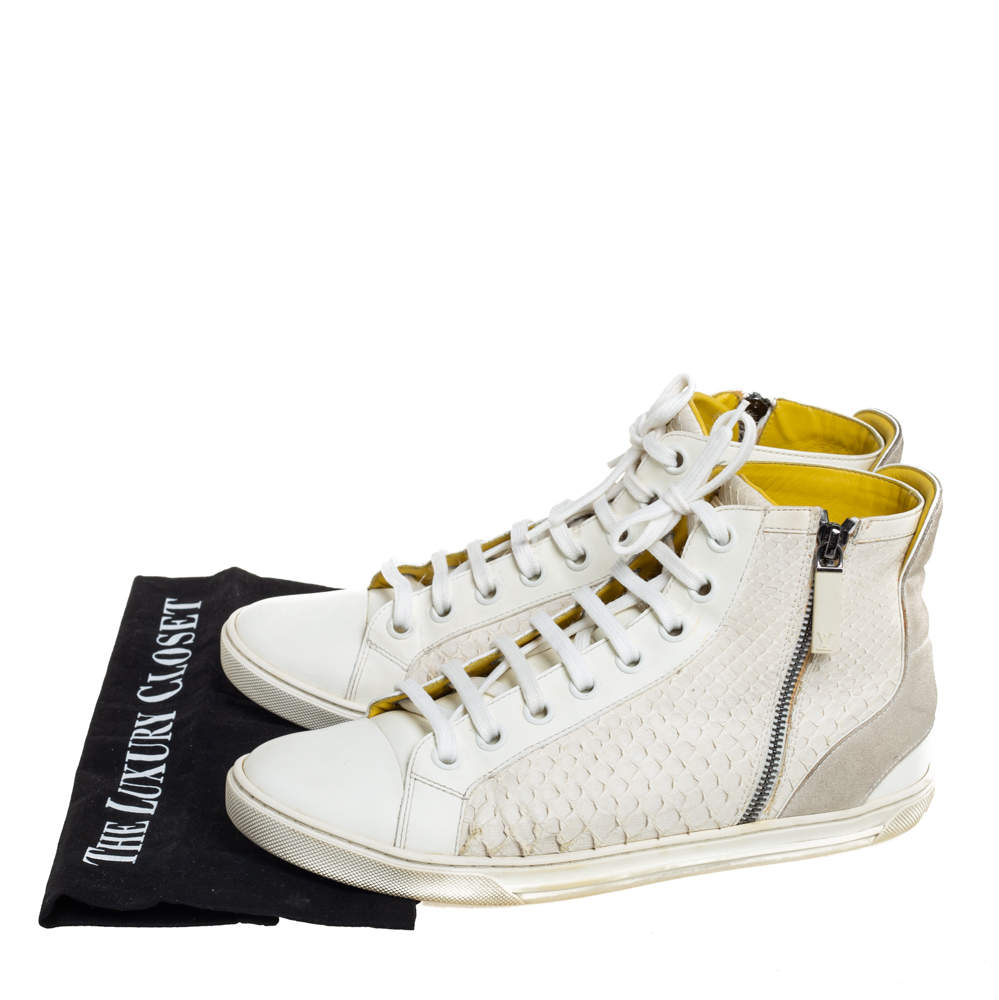 Louis Vuitton White/Grey Python And Suede Zip Up High Top Sneakers