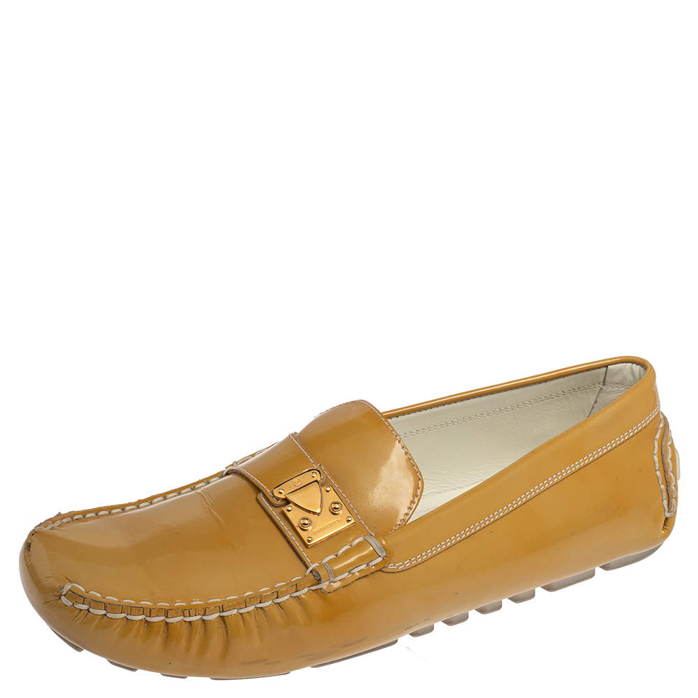 Pre Owned Louis Vuitton Yellow Patent Leather Lombok Driving Loafers Size 40.5