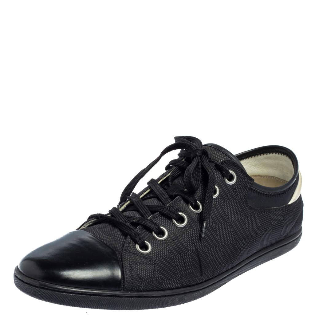 مملوكة مسبقًا Louis Vuitton Graphite Damier Nylon And Black Leather Cap Toe Low Top Sneakers Size 42.5