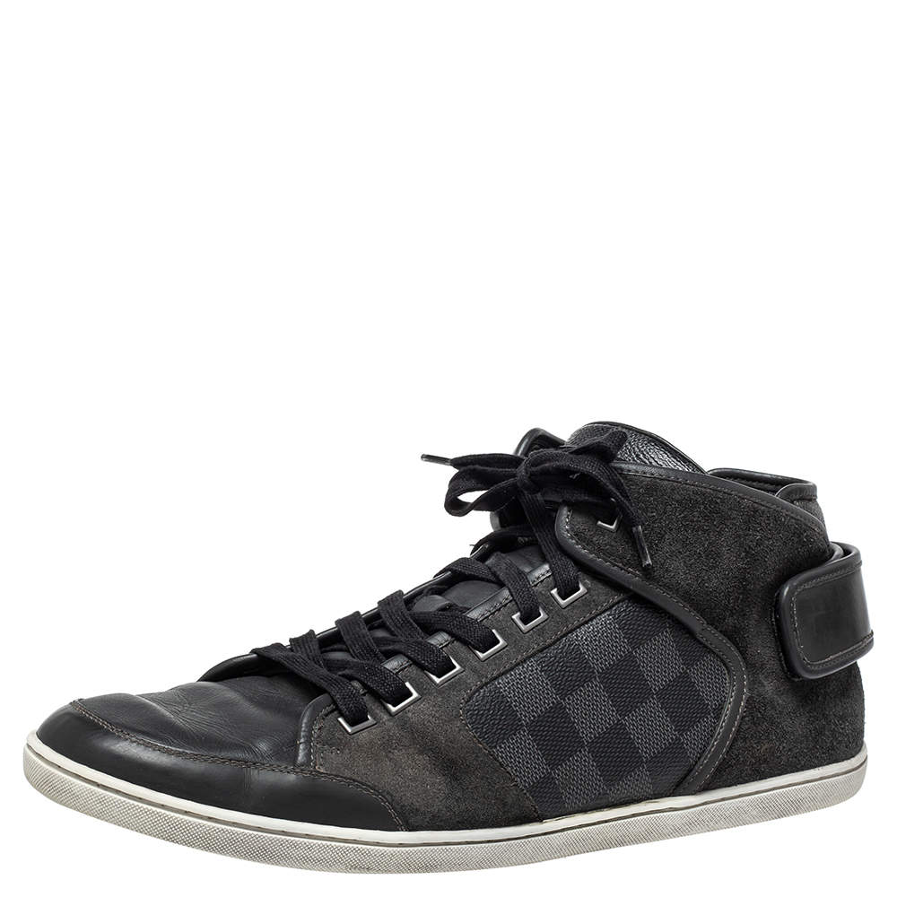 Louis Vuitton Black Damier Graphite Canvas And Dark Grey Suede High Top Sneakers Size 44.5