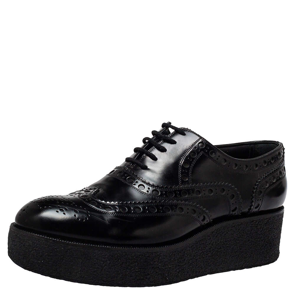 Pre Owned Louis Vuitton Black Brogue Leather Platform Derby Size 38.5