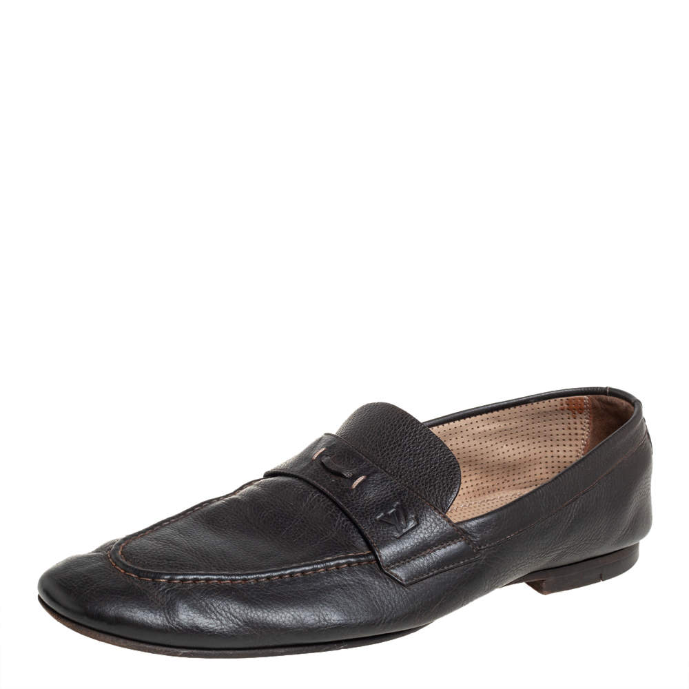 Louis Vuitton Brown Leather Slip On Loafers Size 42