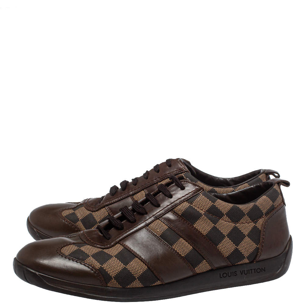 Louis Vuitton Two Tone Damier Ebene Fabric And Leather Low Top Sneakers  Size 45 Louis Vuitton