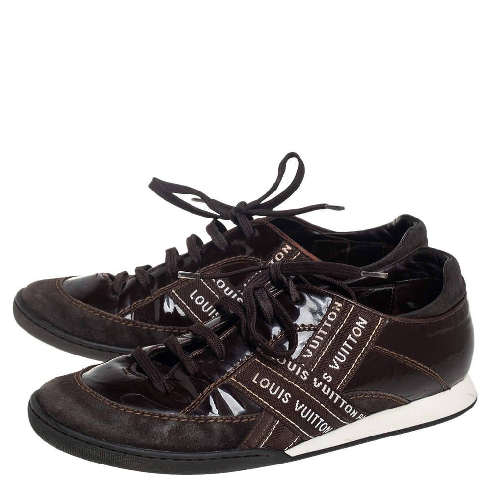 Louis Vuitton Brown Patent Leather And Monogram Canvas Lace Up Sneakers  Size 39 Louis Vuitton