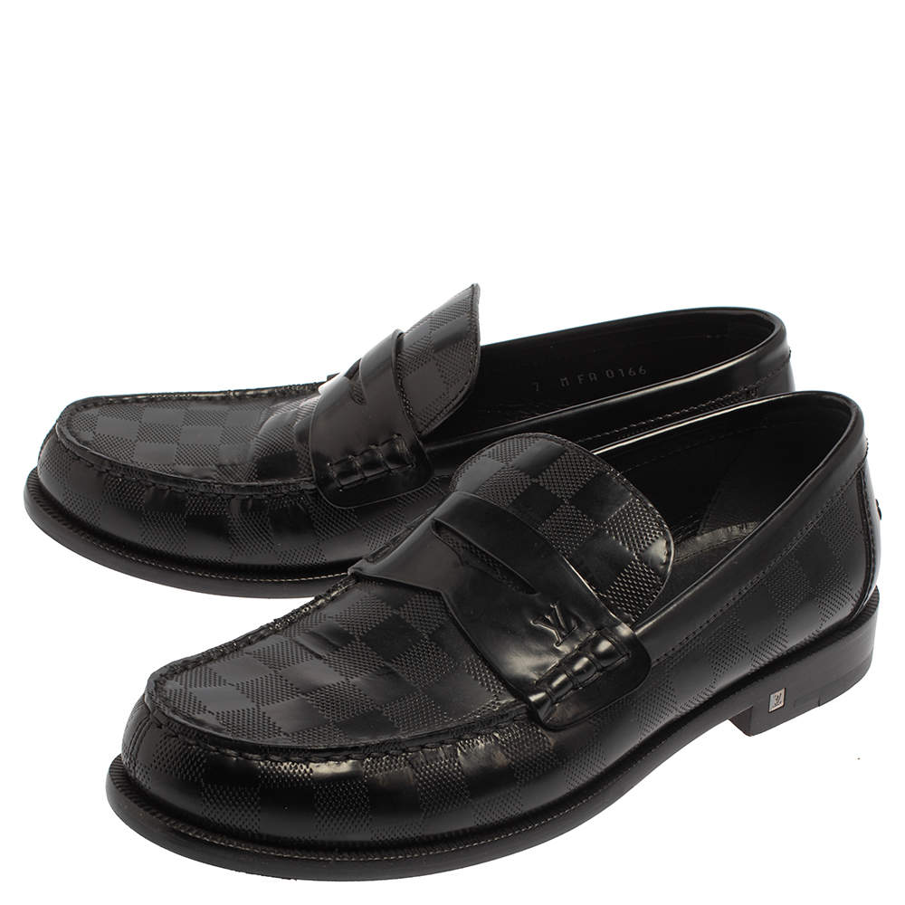 Louis Vuitton Black Leather Damier Embossed Santiago Loafers Size 41 Louis  Vuitton | The Luxury Closet