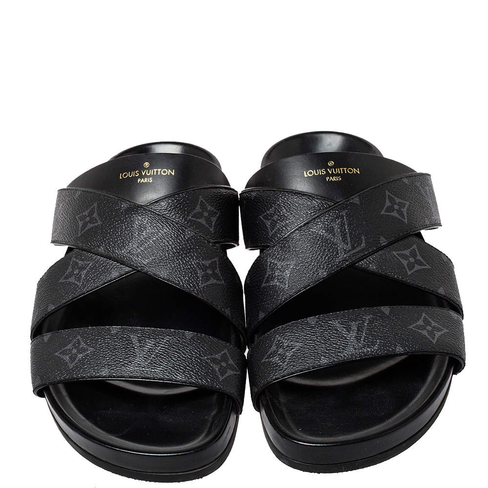 LOUIS VUITTON Black LV Mirabeau Mule Sandals Size 10.5 Men