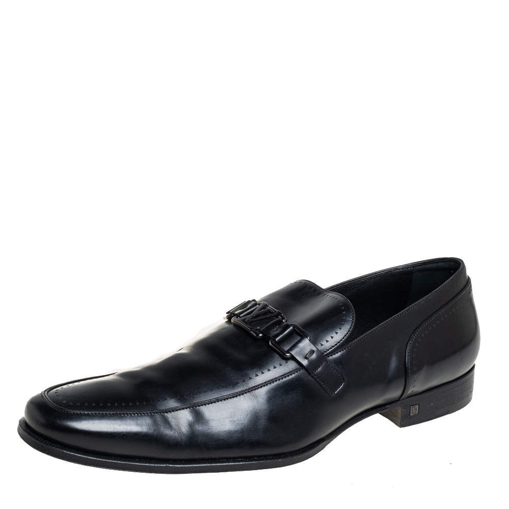 Pre Owned حذاء لوفرز لوي فيتون ميجور جلد أسود مقاس 45