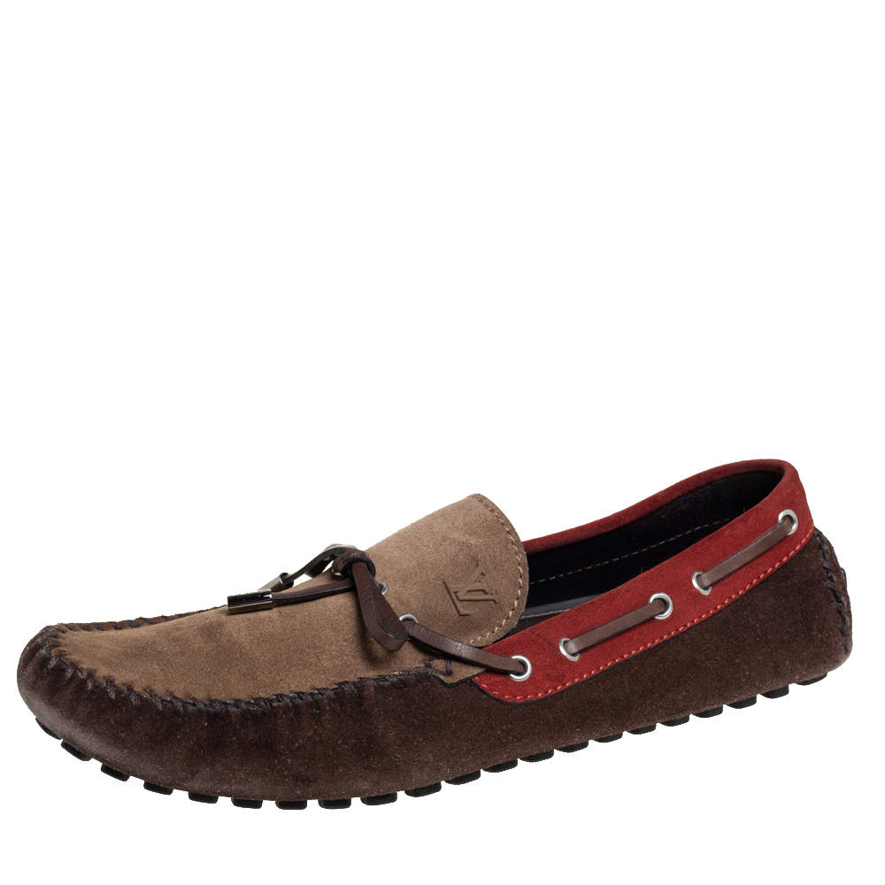 Pre Owned Louis Vuitton Multicolor Leather And Suede Gloria Loafers Size 44.5