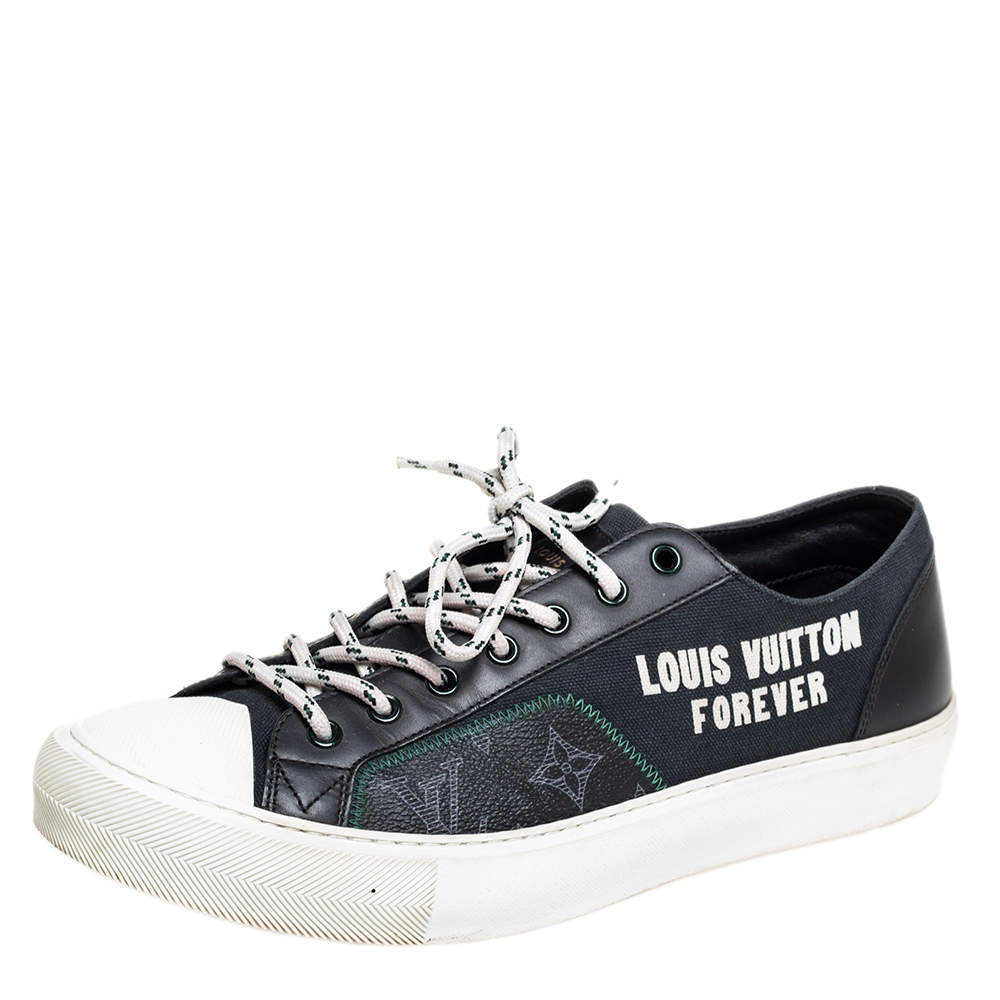 Pre Owned حذاء رياضي لوي فيتون كانفاس وجلد أسود بشعار LV فوريفر ورقبة منخفضة مقاس 41.5