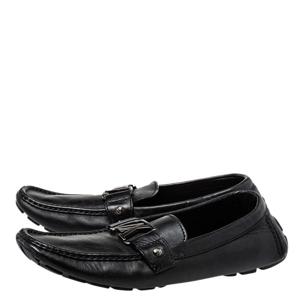 Louis Vuitton Black Leather Monte Carlo Slip On Loafers Size 44