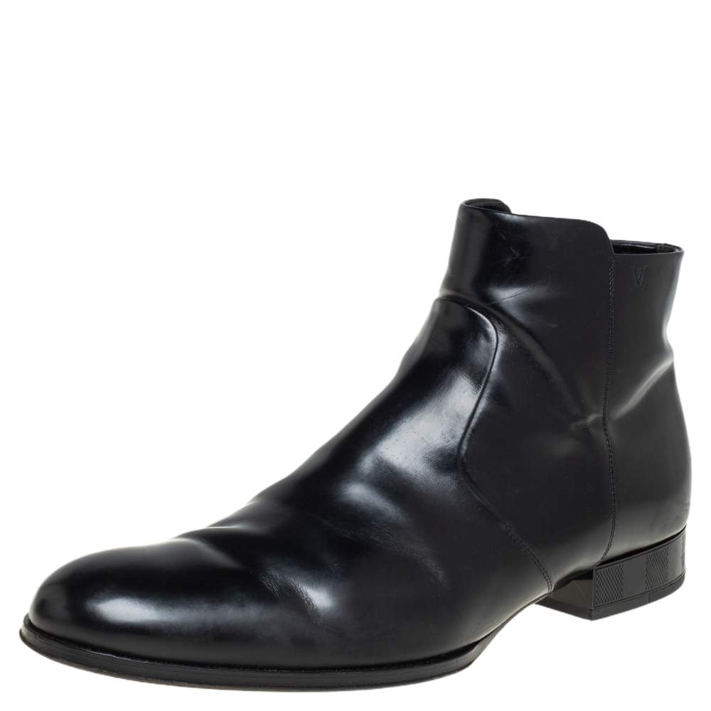 Louis Vuitton Black Leather Ankle Boots Size 43