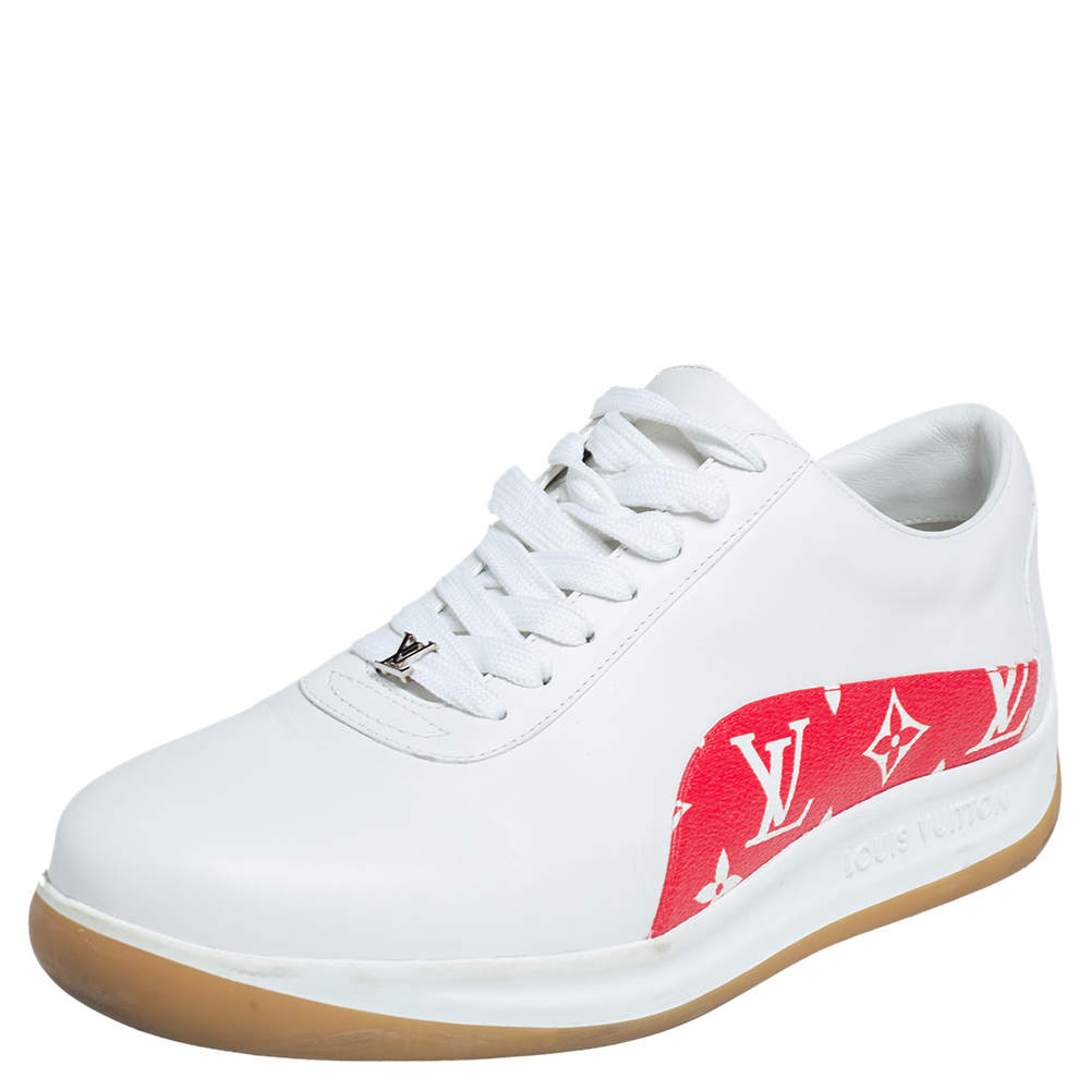 Pre Owned Louis Vuitton x Supreme White Leather and Monogram Canvas Trim Sport Sneakers Size 40