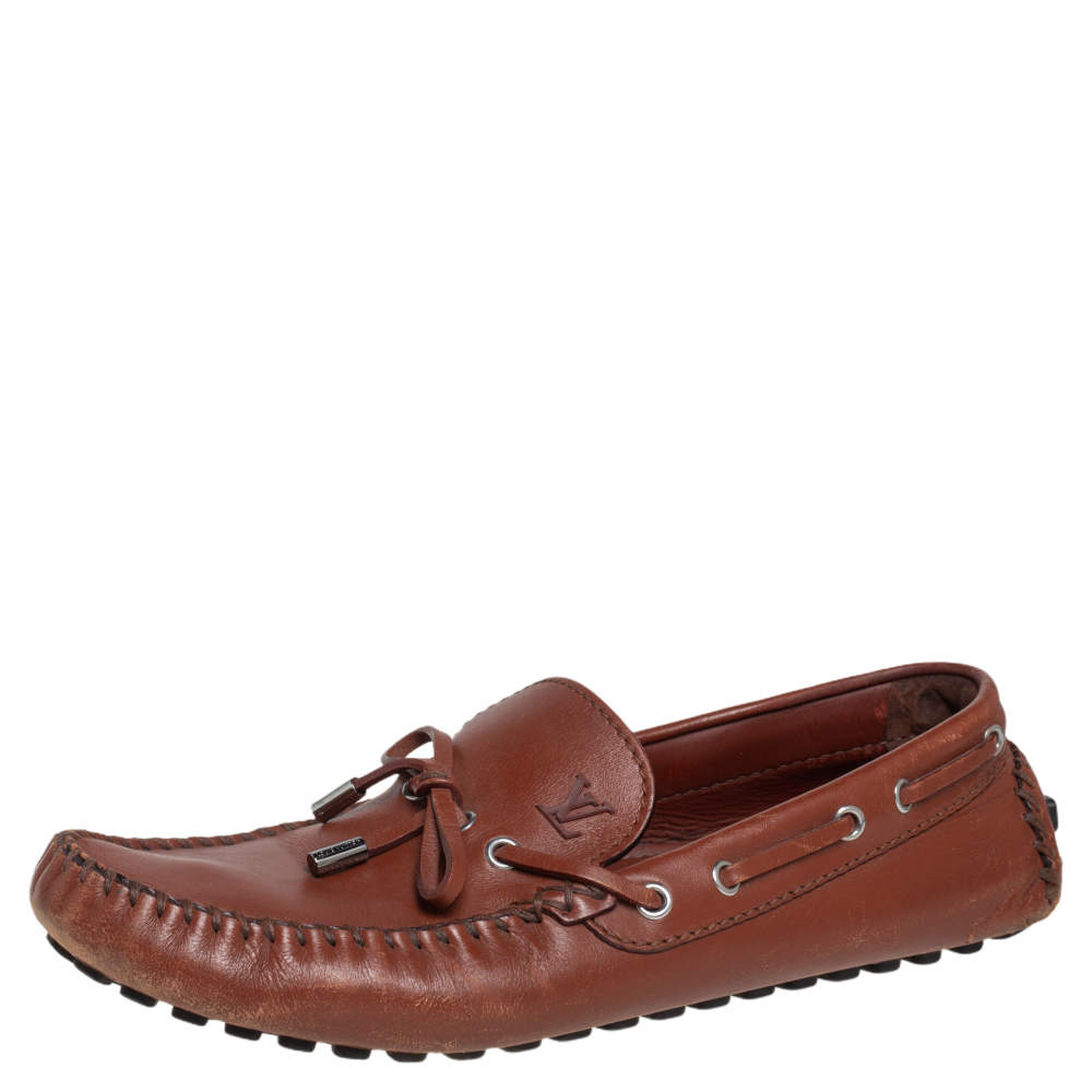 Pre Owned Louis Vuitton Brown Leather Arizona Loafers Size 43