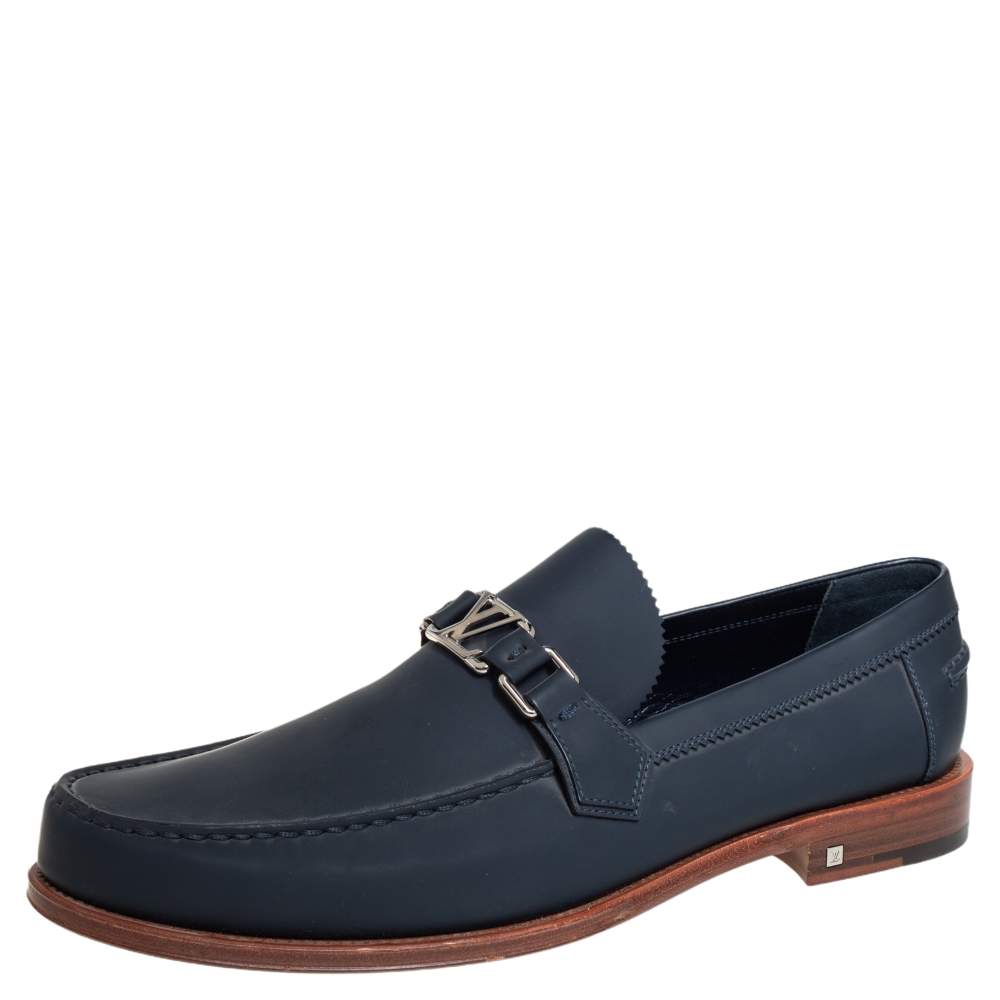 Pre Owned Louis Vuitton Blue Rubber Major Loafer Size 46
