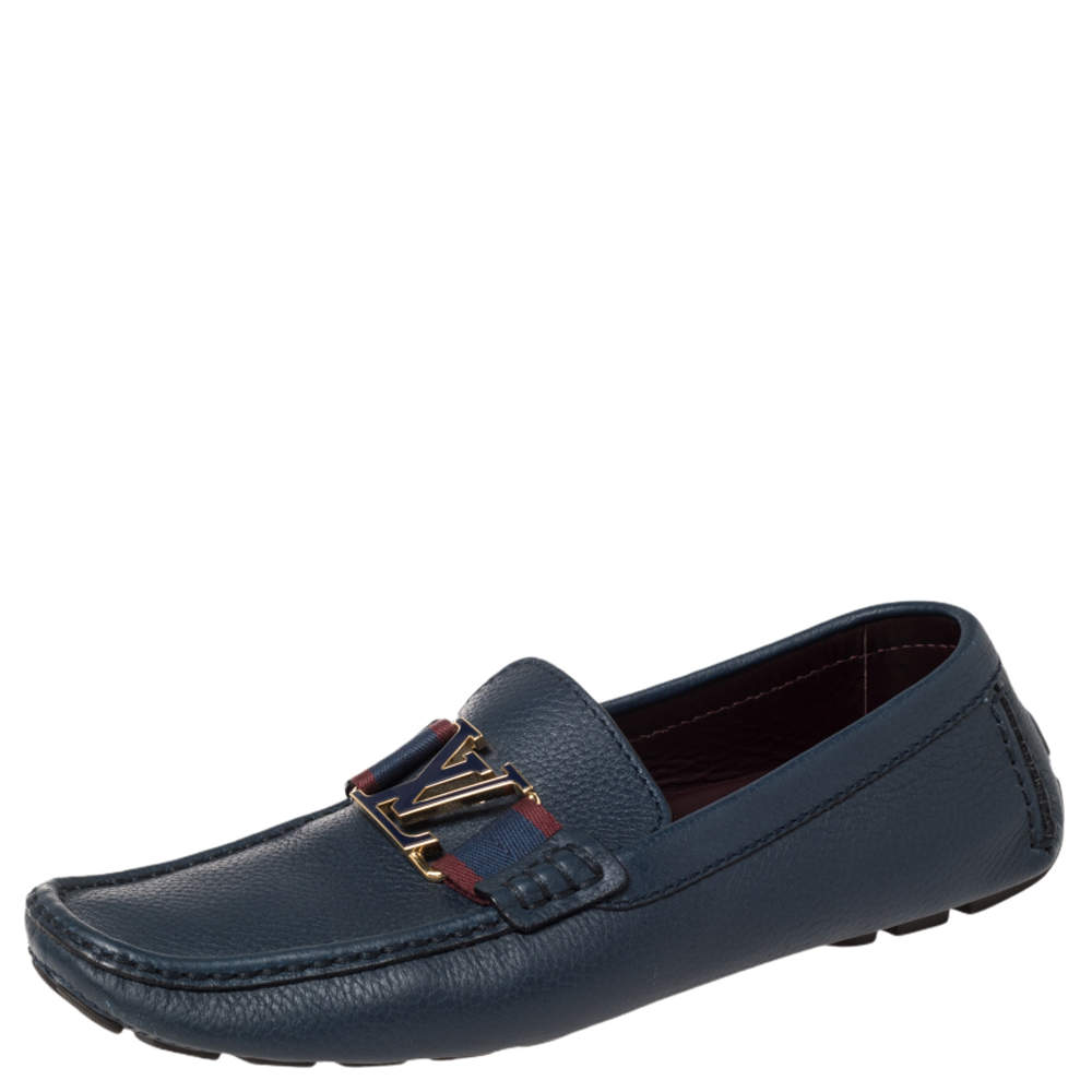 Pre Owned Louis Vuitton Blue Leather Ribbon Monte Carlo Loafers Size 42