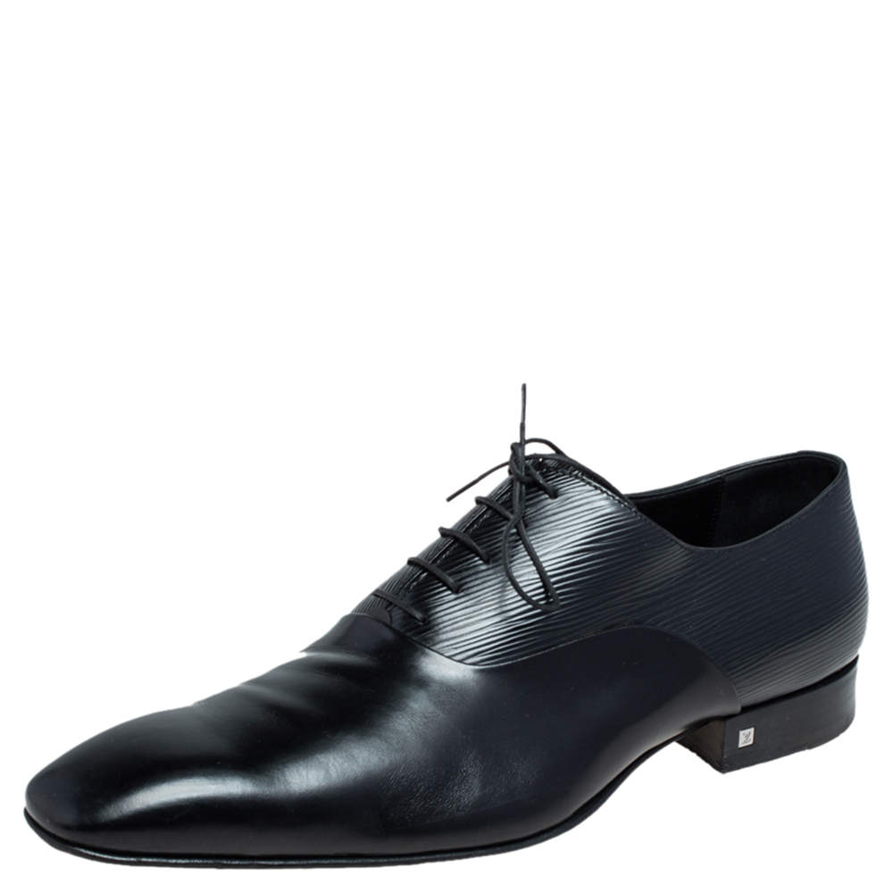 مملوكة مسبقًا حذاء ديربي لوي فيتون جلد إيبي وجلد أسود رباط علوي مقاس 45