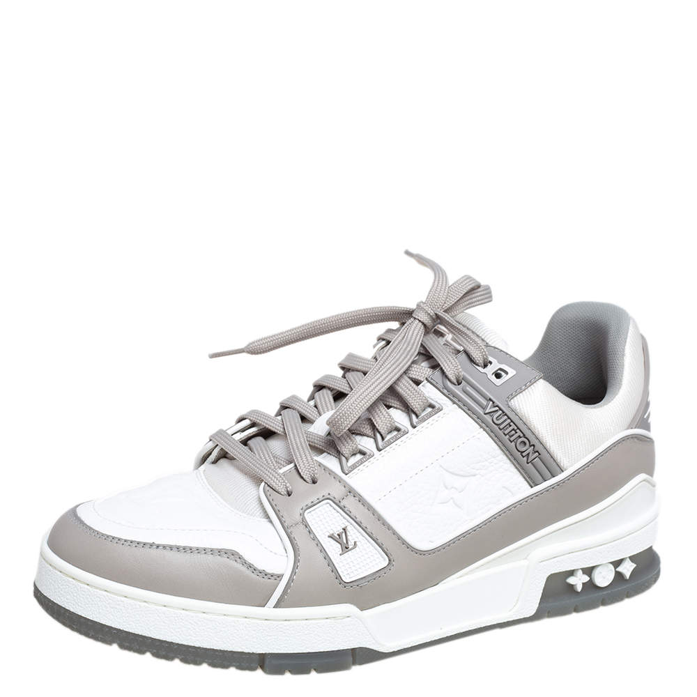 Pre Owned Louis Vuitton White/Grey Leather and Rubber Trainer Low Top Sneakers Size 40
