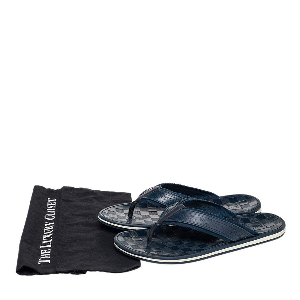Louis Vuitton Blue Damier Embossed Rubber Waterfront Flat Slides Size 43  For Sale at 1stDibs