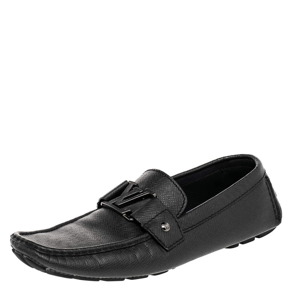Louis Vuitton Black Leather Monte Carlo Slip On Loafers Size 42