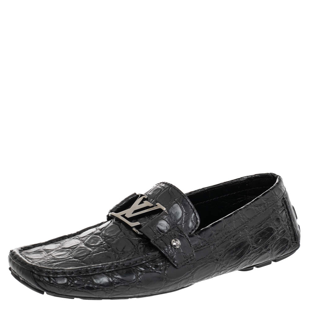 Pre Owned Louis Vuitton Brown Alligator Leather Monte Carlo Moccasins Size 43.5
