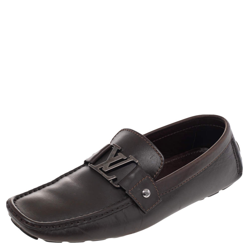Pre Owned حذاء لوفرز لوي فيتون مونتي كارلو سليب أون جلد بني غامق مق اس 41.5