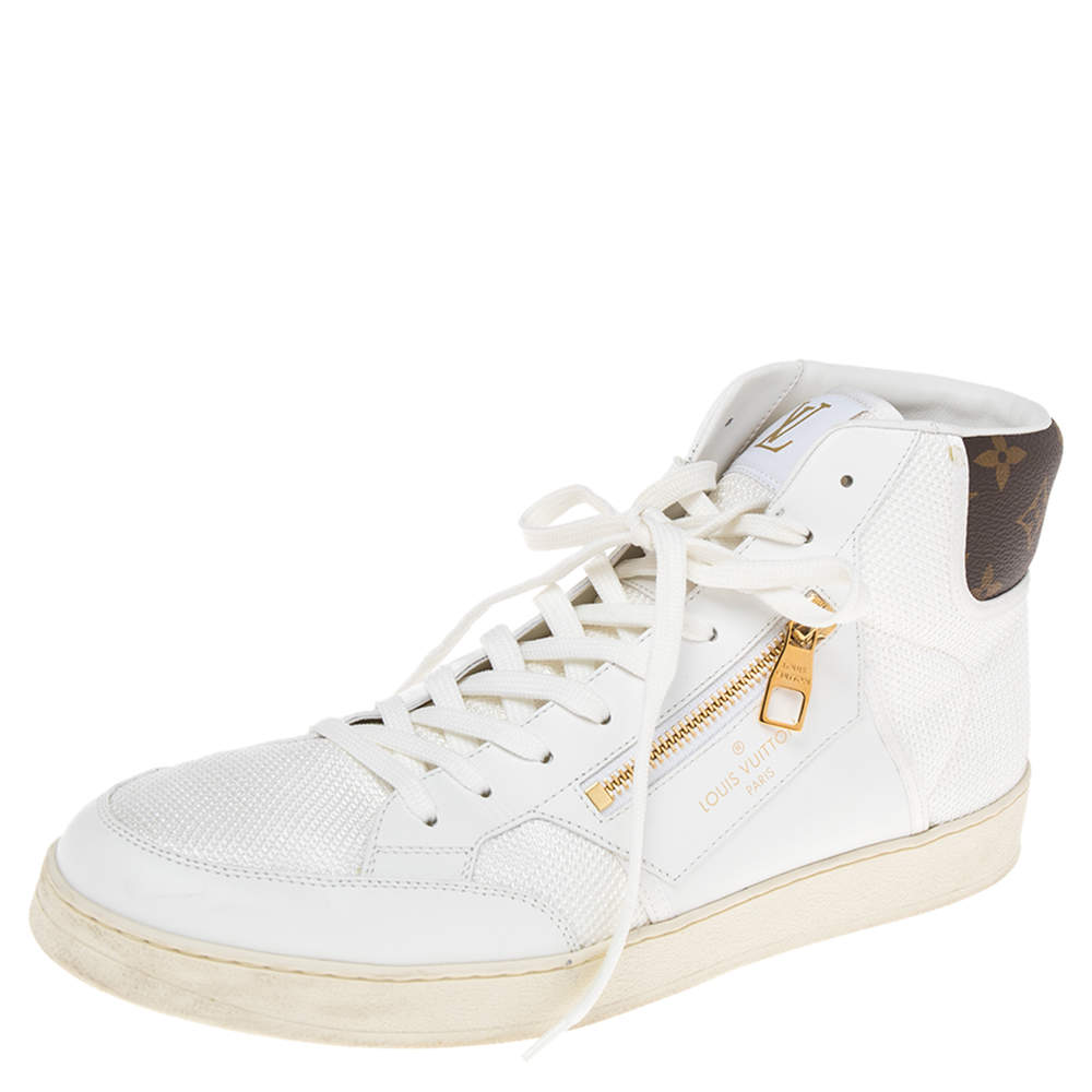 Louis Vuitton White Leather, Fabric and Monogram Canvas Rivoli Sneakers Size 42.5