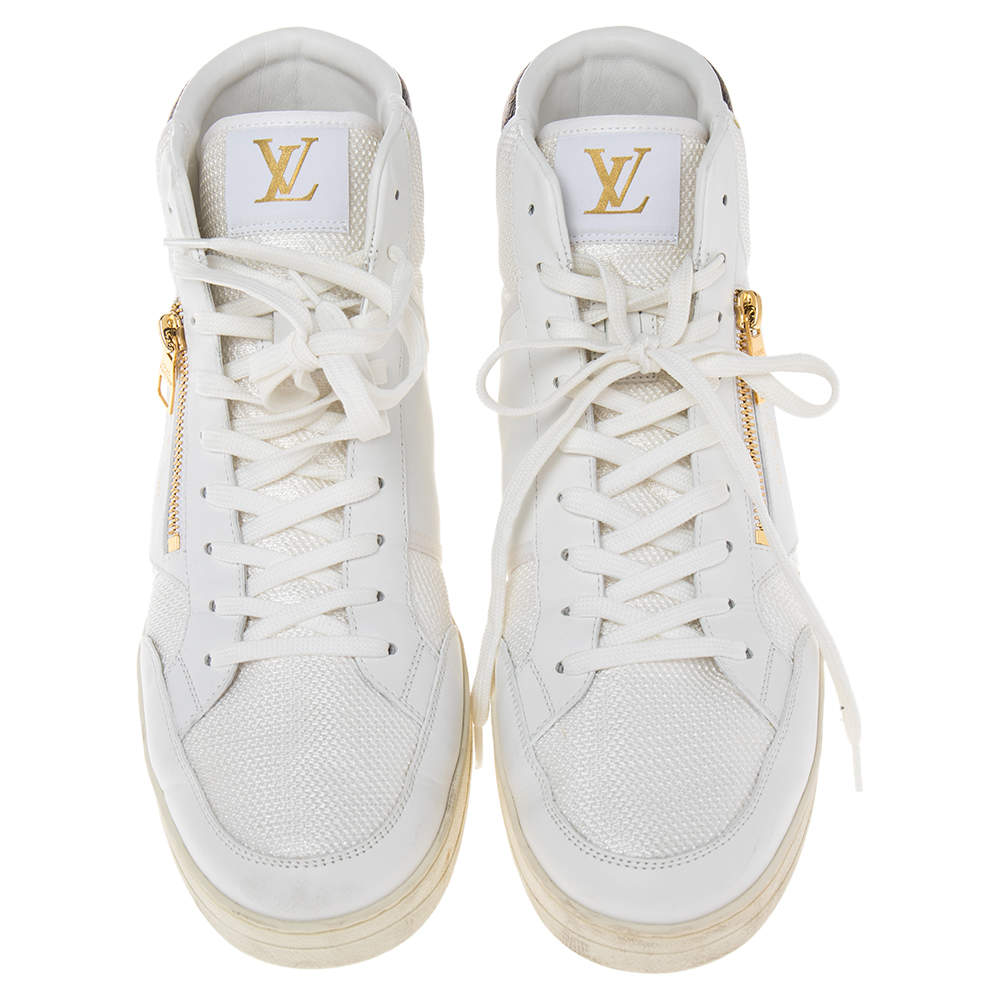 Louis Vuitton White Leather, Fabric and Monogram Canvas Rivoli Sneakers  Size 42.5 Louis Vuitton