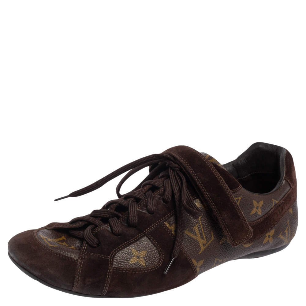Louis Vuitton Brown Monogram Canvas And Suede Speeding Velcro Sneakers Size  43.5 Louis Vuitton