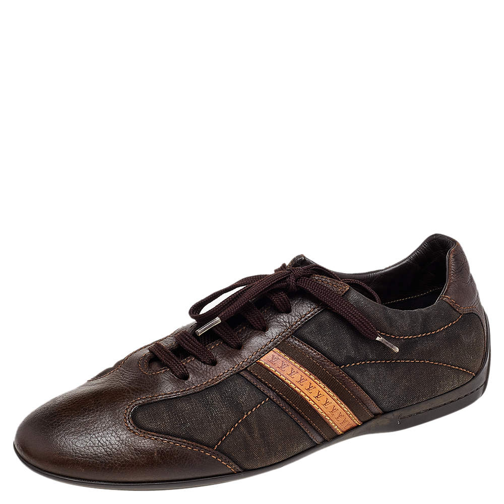 Pre Owned Louis Vuitton Brown Canvas And Leather Low Top Sneakers Size 42.5