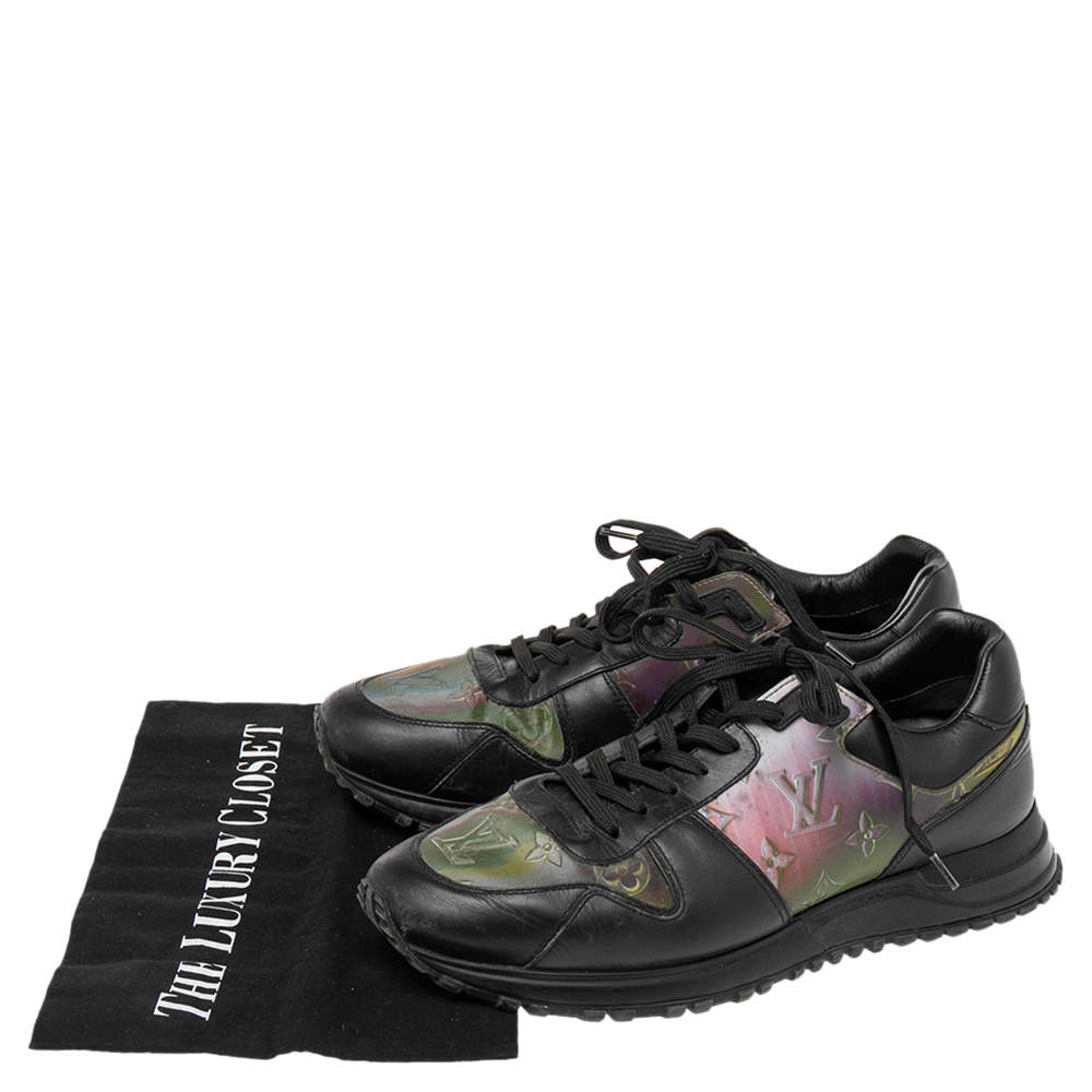 Pre-owned Louis Vuitton Black/iridescent Monogram Textile And Leather Run  Away Sneakers Size 40