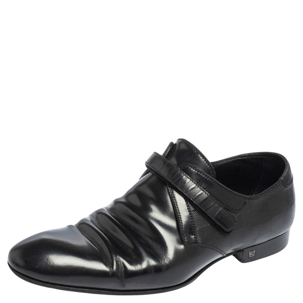 حذاء دربي لوي فيتون جلد أسود سير فيلكرو مقاس 40.5