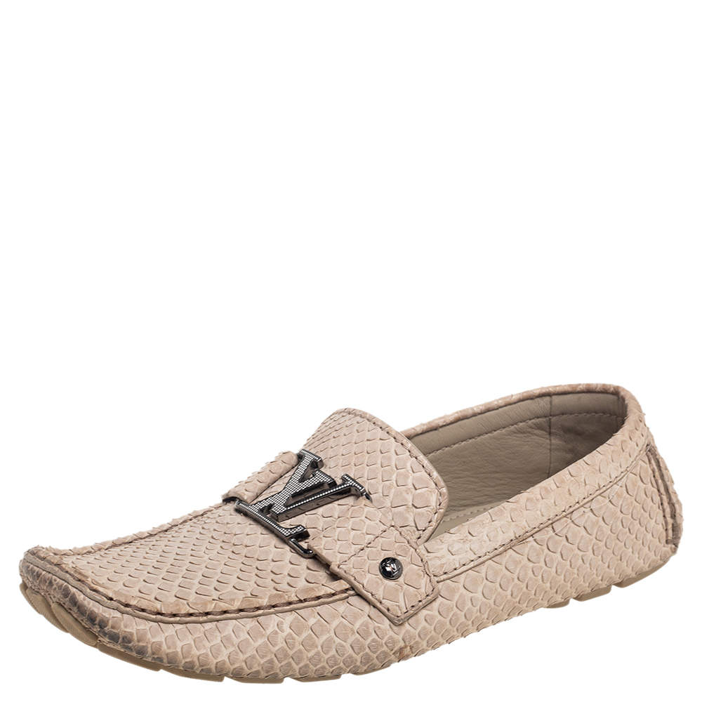 Pre Owned حذاء لوفرز لوي فيتون مونت كارلو جلد ثعبان بيج مقاس 43