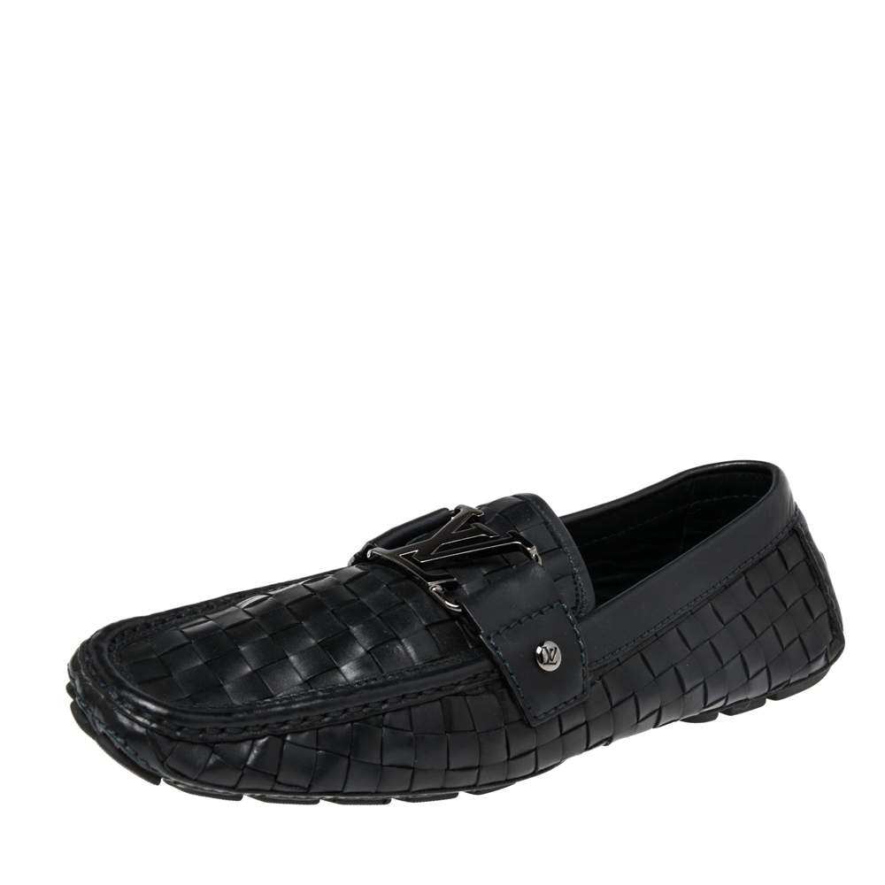 مملوكة مسبقًا Louis Vuitton Black Woven Leather Monte Carlo Loafers Size 40.5