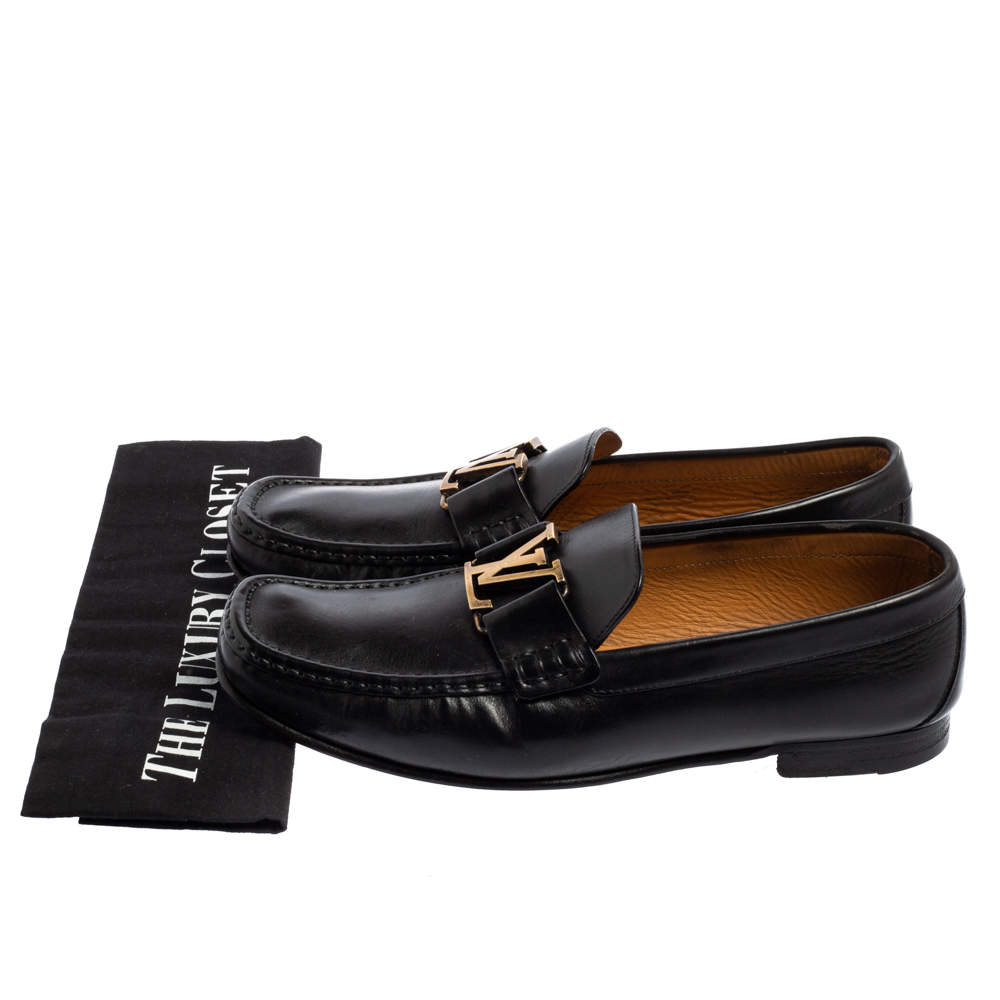 Louis Vuitton, Shoes, Louis Vuitton Mens Montaigne Loafers Us2 Lv 11  Black Leather Moccasin Logo Slip