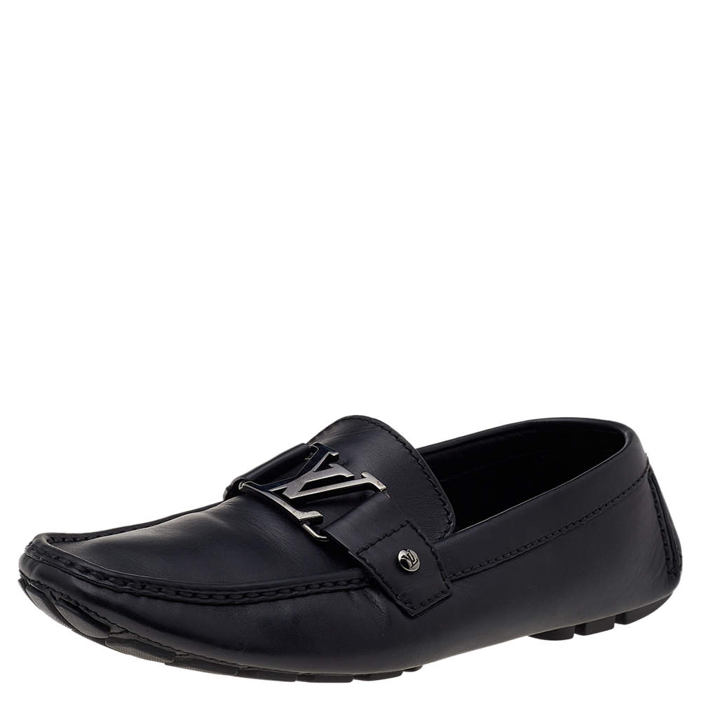 Louis Vuitton Black Leather Monte Carlo Slip On Loafers Size 42