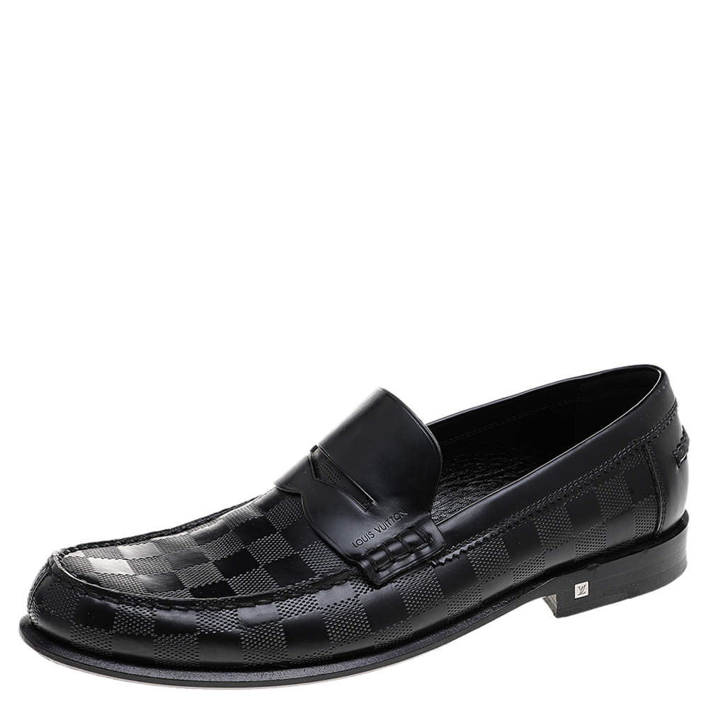 Louis Vuitton Black Damier Embossed Santiago Loafers Size 41.5