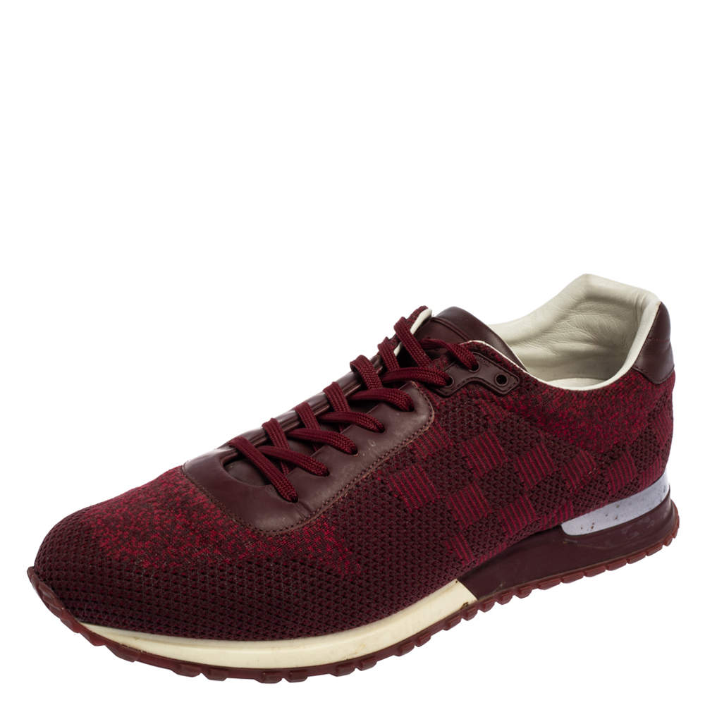 مملوكة مسبقًا Louis Vuitton Burgundy Cotton Knit And Leather Run Away Sneakers Size 44