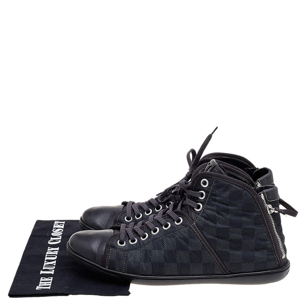Pre-owned Louis Vuitton Black/grey Damier Graphite Fabric And Leather Lace  Up High Top Sneakers Size 44