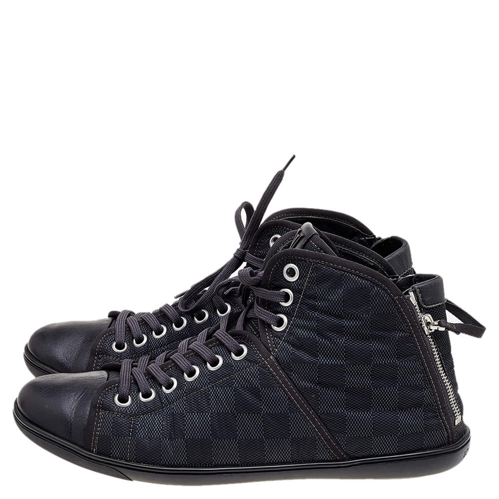 Louis Vuitton Black/Grey Damier Graphite Lace Up High Top Sneakers Size 44