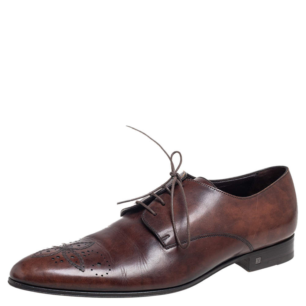 Pre Owned حذاء أكسفورد لوي فيتون أربطة جلد بروغي بني مقاس 42